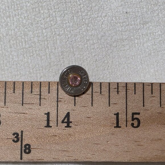 Winchester 38 Special Bullet Stud Earrings Pink Crystal October Birthstone Tourm - Picture 5 of 5